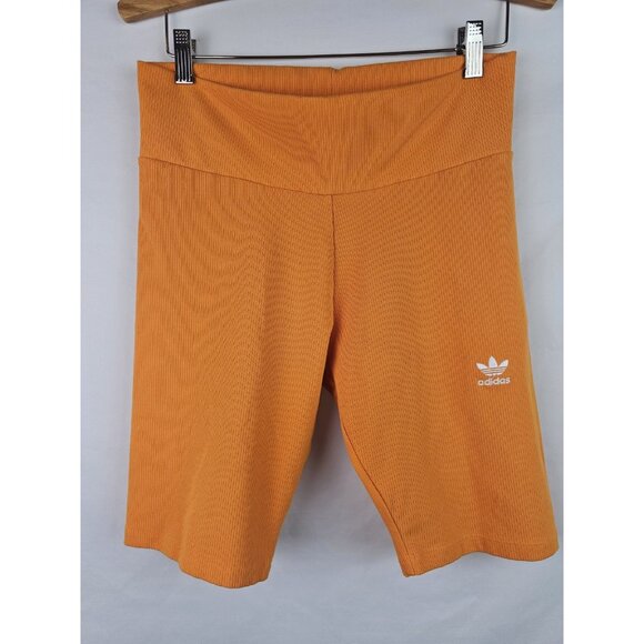 Adidas Shorts Women's Size Large Orange Ribbed Short Tights Activewear HF7483 - Picture 1 of 10